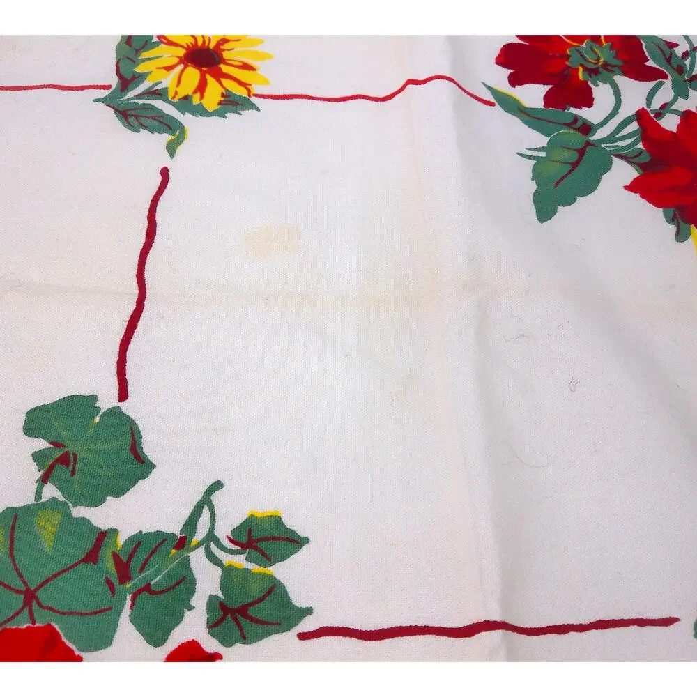 Vintage Floral Tea Towel Mid Century Cotton Crafting Sewing Cutter Fabric